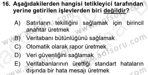 Veritabanı Programlama Dersi 2017 - 2018 Yılı (Vize) Ara Sınav Soruları 16. Soru