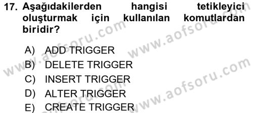 Veritabanı Programlama Dersi 2017 - 2018 Yılı (Vize) Ara Sınav Soruları 17. Soru