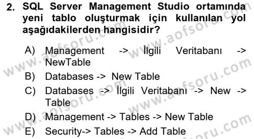Veritabanı Programlama Dersi 2017 - 2018 Yılı (Vize) Ara Sınav Soruları 2. Soru