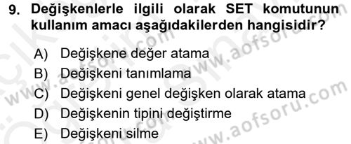 Veritabanı Programlama Dersi 2017 - 2018 Yılı (Vize) Ara Sınav Soruları 9. Soru