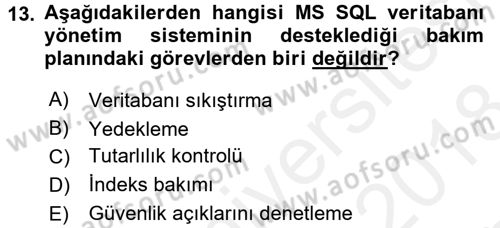 Veritabanı Programlama Dersi 2017 - 2018 Yılı (Final) Dönem Sonu Sınav Soruları 13. Soru