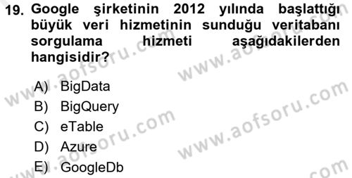 Veritabanı Programlama Dersi 2017 - 2018 Yılı (Final) Dönem Sonu Sınav Soruları 19. Soru