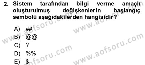 Veritabanı Programlama Dersi 2017 - 2018 Yılı (Final) Dönem Sonu Sınav Soruları 2. Soru