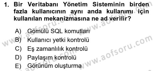 Veritabanı Programlama Dersi 2018 - 2019 Yılı 3 Ders Sınav Soruları 1. Soru