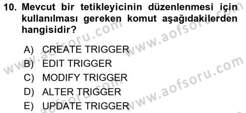 Veritabanı Programlama Dersi 2018 - 2019 Yılı 3 Ders Sınav Soruları 10. Soru