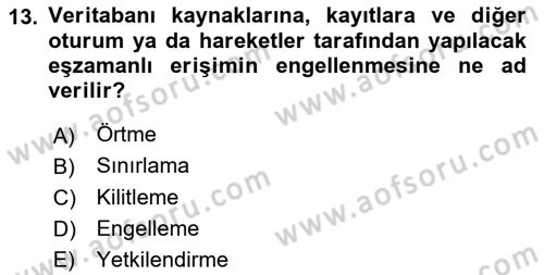 Veritabanı Programlama Dersi 2018 - 2019 Yılı 3 Ders Sınav Soruları 13. Soru