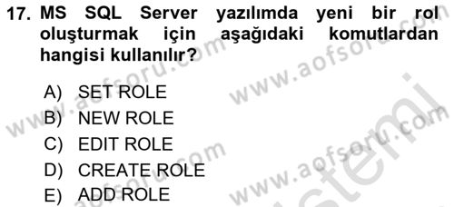 Veritabanı Programlama Dersi 2018 - 2019 Yılı 3 Ders Sınav Soruları 17. Soru