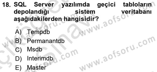 Veritabanı Programlama Dersi 2018 - 2019 Yılı 3 Ders Sınav Soruları 18. Soru
