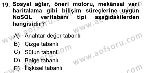 Veritabanı Programlama Dersi 2018 - 2019 Yılı 3 Ders Sınav Soruları 19. Soru