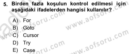 Veritabanı Programlama Dersi 2018 - 2019 Yılı 3 Ders Sınav Soruları 5. Soru