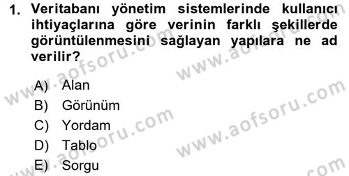 Veritabanı Programlama Dersi 2018 - 2019 Yılı (Vize) Ara Sınav Soruları 1. Soru