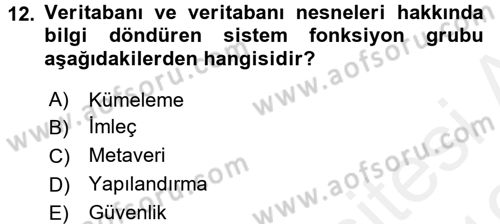 Veritabanı Programlama Dersi 2018 - 2019 Yılı (Vize) Ara Sınav Soruları 12. Soru