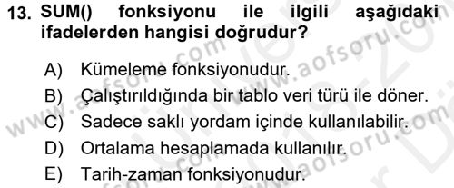 Veritabanı Programlama Dersi 2018 - 2019 Yılı (Vize) Ara Sınav Soruları 13. Soru