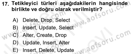 Veritabanı Programlama Dersi 2018 - 2019 Yılı (Vize) Ara Sınav Soruları 17. Soru