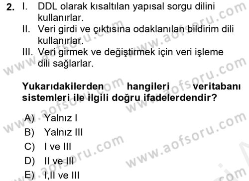 Veritabanı Programlama Dersi 2018 - 2019 Yılı (Vize) Ara Sınav Soruları 2. Soru