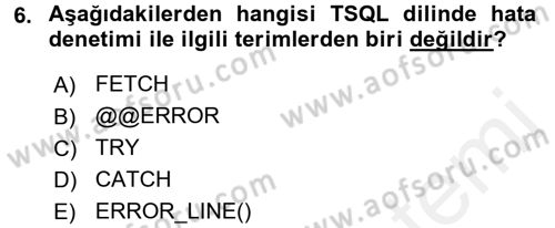 Veritabanı Programlama Dersi 2018 - 2019 Yılı (Vize) Ara Sınav Soruları 6. Soru