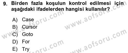 Veritabanı Programlama Dersi 2018 - 2019 Yılı (Vize) Ara Sınav Soruları 9. Soru