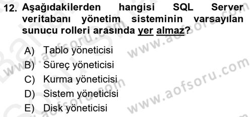 Veritabanı Programlama Dersi 2018 - 2019 Yılı (Final) Dönem Sonu Sınav Soruları 12. Soru