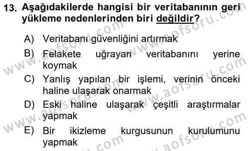 Veritabanı Programlama Dersi 2018 - 2019 Yılı (Final) Dönem Sonu Sınav Soruları 13. Soru