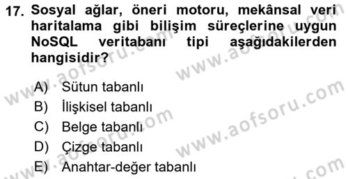 Veritabanı Programlama Dersi 2018 - 2019 Yılı (Final) Dönem Sonu Sınav Soruları 17. Soru