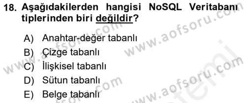 Veritabanı Programlama Dersi 2018 - 2019 Yılı (Final) Dönem Sonu Sınav Soruları 18. Soru