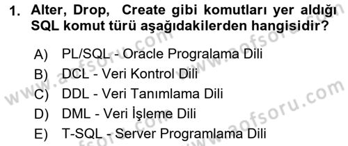 Veritabanı Programlama Dersi 2018 - 2019 Yılı Yaz Okulu Sınav Soruları 1. Soru
