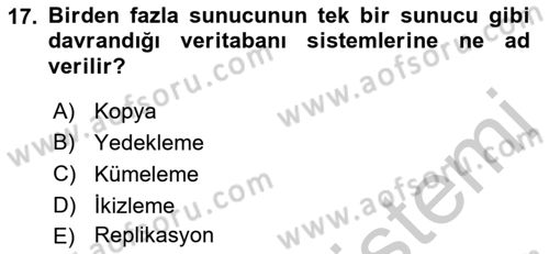 Veritabanı Programlama Dersi 2018 - 2019 Yılı Yaz Okulu Sınav Soruları 17. Soru