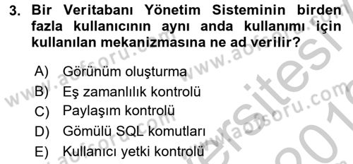 Veritabanı Programlama Dersi 2018 - 2019 Yılı Yaz Okulu Sınav Soruları 3. Soru