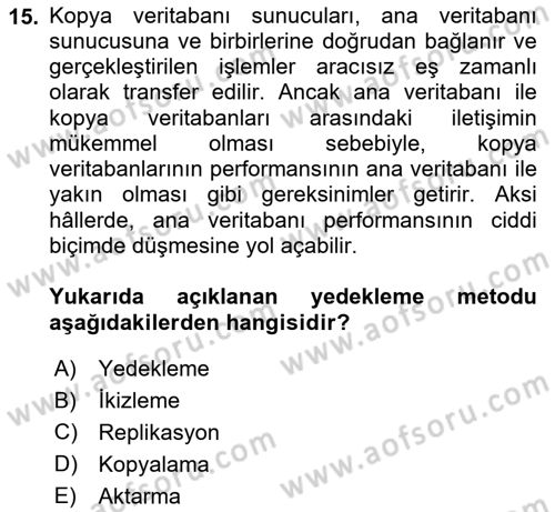 Veritabanı Programlama Dersi 2020 - 2021 Yılı Yaz Okulu Sınav Soruları 15. Soru