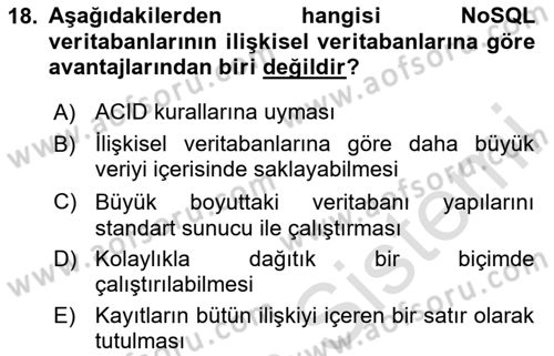 Veritabanı Programlama Dersi 2020 - 2021 Yılı Yaz Okulu Sınav Soruları 18. Soru