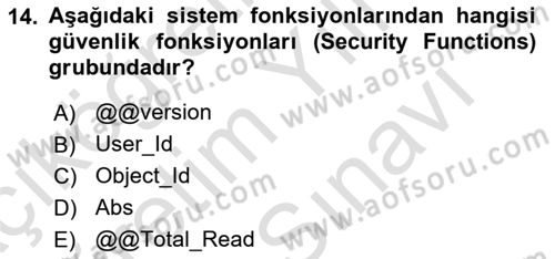 Veritabanı Programlama Dersi 2021 - 2022 Yılı (Vize) Ara Sınav Soruları 14. Soru