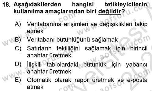 Veritabanı Programlama Dersi 2021 - 2022 Yılı (Vize) Ara Sınav Soruları 18. Soru