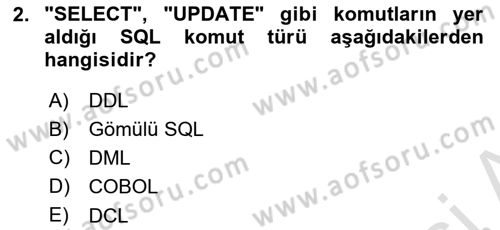Veritabanı Programlama Dersi 2021 - 2022 Yılı (Vize) Ara Sınav Soruları 2. Soru
