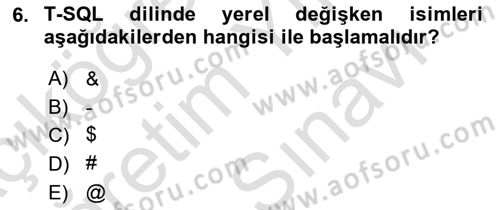 Veritabanı Programlama Dersi 2021 - 2022 Yılı (Vize) Ara Sınav Soruları 6. Soru