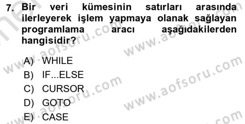 Veritabanı Programlama Dersi 2021 - 2022 Yılı (Vize) Ara Sınav Soruları 7. Soru