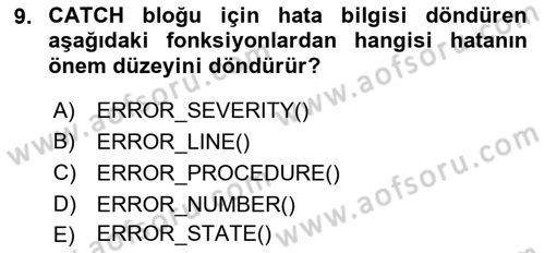 Veritabanı Programlama Dersi 2021 - 2022 Yılı (Vize) Ara Sınav Soruları 9. Soru