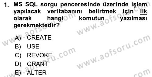 Veritabanı Programlama Dersi 2021 - 2022 Yılı (Final) Dönem Sonu Sınav Soruları 1. Soru
