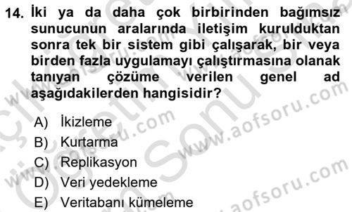 Veritabanı Programlama Dersi 2021 - 2022 Yılı (Final) Dönem Sonu Sınav Soruları 14. Soru