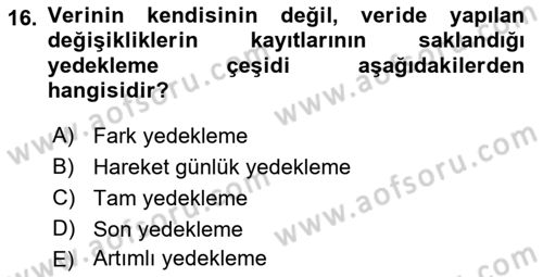 Veritabanı Programlama Dersi 2021 - 2022 Yılı (Final) Dönem Sonu Sınav Soruları 16. Soru