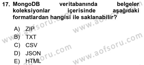 Veritabanı Programlama Dersi 2021 - 2022 Yılı (Final) Dönem Sonu Sınav Soruları 17. Soru