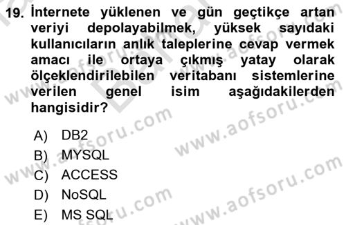 Veritabanı Programlama Dersi 2021 - 2022 Yılı (Final) Dönem Sonu Sınav Soruları 19. Soru