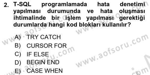 Veritabanı Programlama Dersi 2021 - 2022 Yılı (Final) Dönem Sonu Sınav Soruları 2. Soru