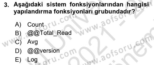 Veritabanı Programlama Dersi 2021 - 2022 Yılı (Final) Dönem Sonu Sınav Soruları 3. Soru