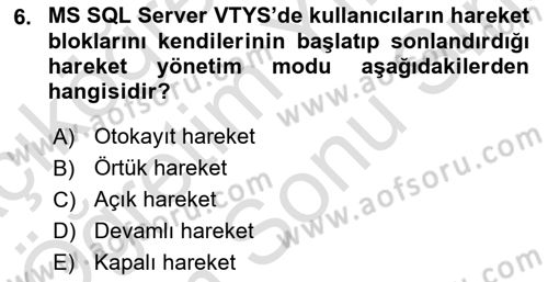 Veritabanı Programlama Dersi 2021 - 2022 Yılı (Final) Dönem Sonu Sınav Soruları 6. Soru