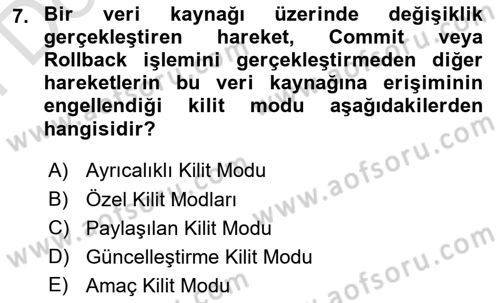 Veritabanı Programlama Dersi 2021 - 2022 Yılı (Final) Dönem Sonu Sınav Soruları 7. Soru