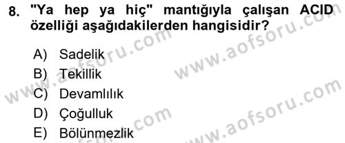 Veritabanı Programlama Dersi 2021 - 2022 Yılı (Final) Dönem Sonu Sınav Soruları 8. Soru