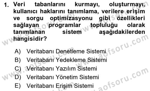 Veritabanı Programlama Dersi 2021 - 2022 Yılı Yaz Okulu Sınav Soruları 1. Soru