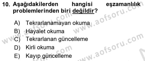 Veritabanı Programlama Dersi 2021 - 2022 Yılı Yaz Okulu Sınav Soruları 10. Soru