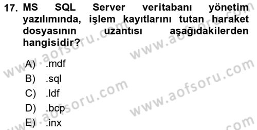 Veritabanı Programlama Dersi 2021 - 2022 Yılı Yaz Okulu Sınav Soruları 17. Soru