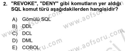 Veritabanı Programlama Dersi 2021 - 2022 Yılı Yaz Okulu Sınav Soruları 2. Soru